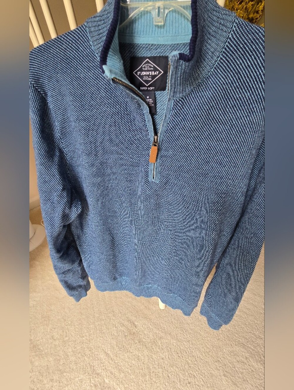 St. John's Bay Womens Textured Navy Blue Quarter-Zip Sweater